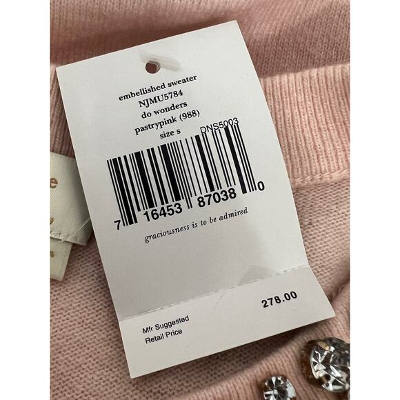 NWT Kate Spade Sweater Small Do Wonders Crystal Embellished Blush Pink NEW - Picture 5 of 5